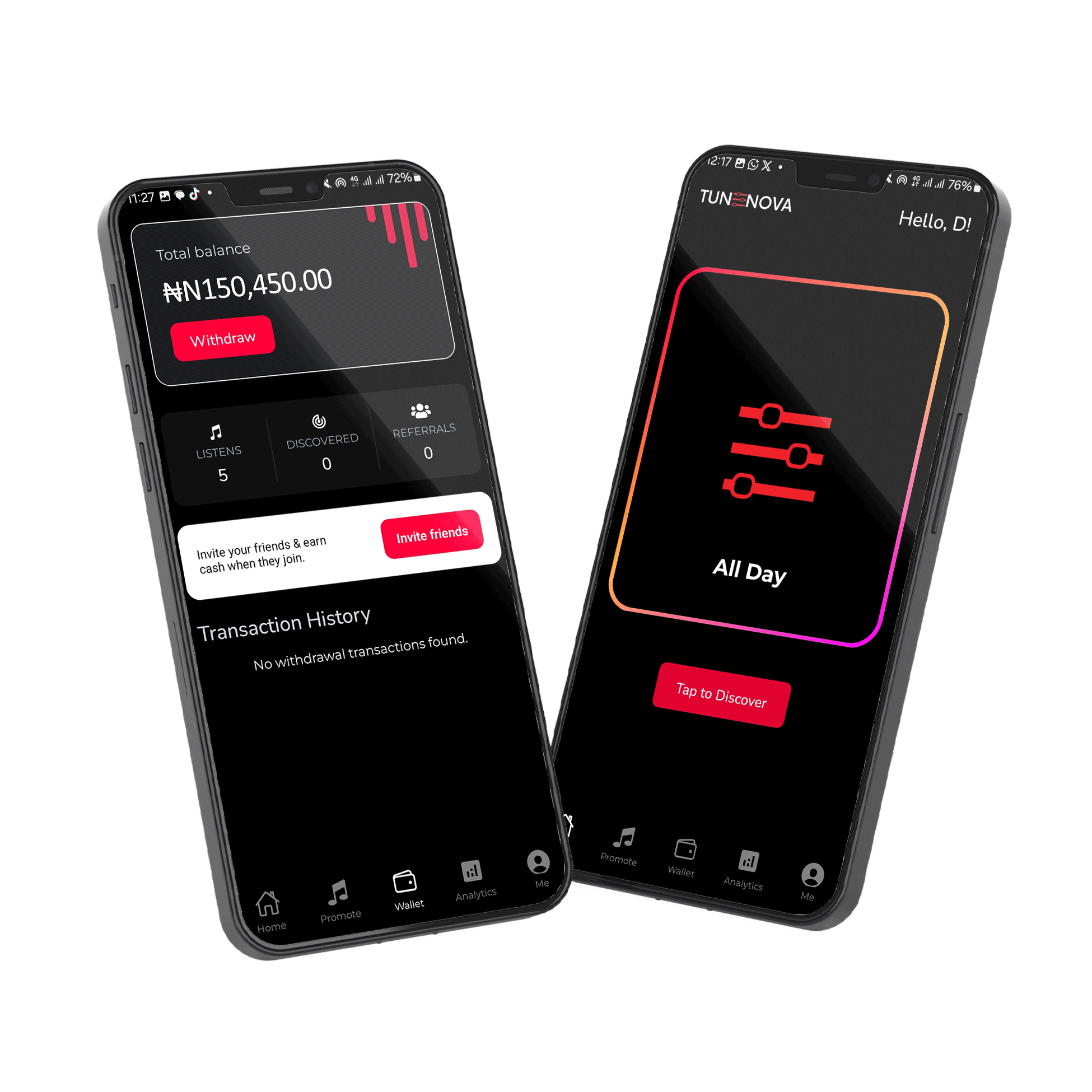 Tunenova app showing music discovery and fan experience